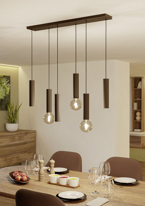 Suspension - bronze foncé - 96x14x102cm - dimmable - E27 + GU10 - 3x40W + 3x7W - sources lumineuses exclues