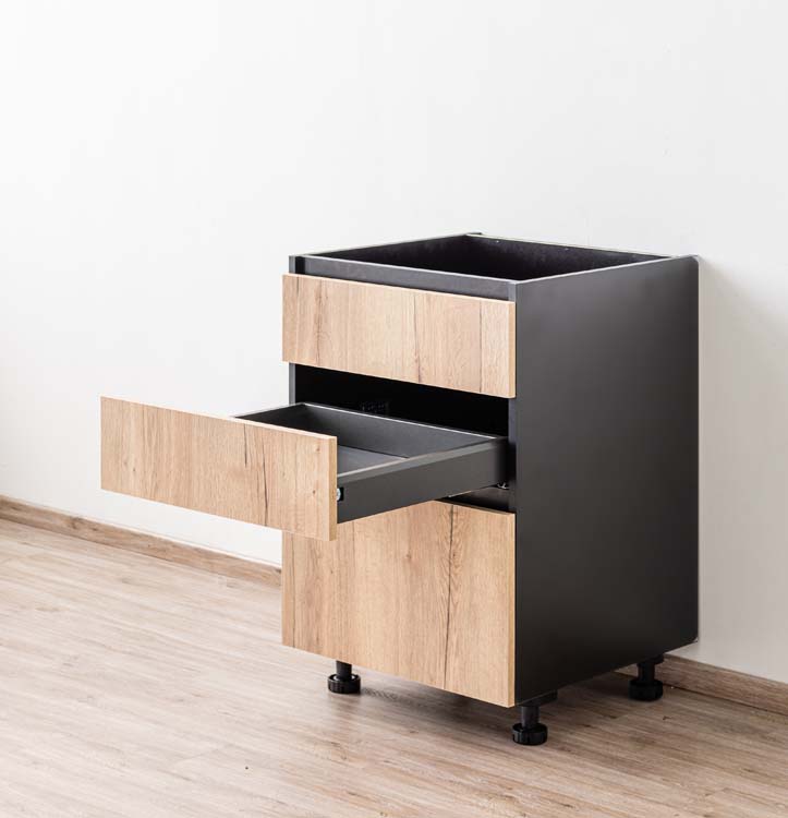 Armoire de cuisine Plenti avec 3 tiroirs noirs/aspect bois 60x78cm