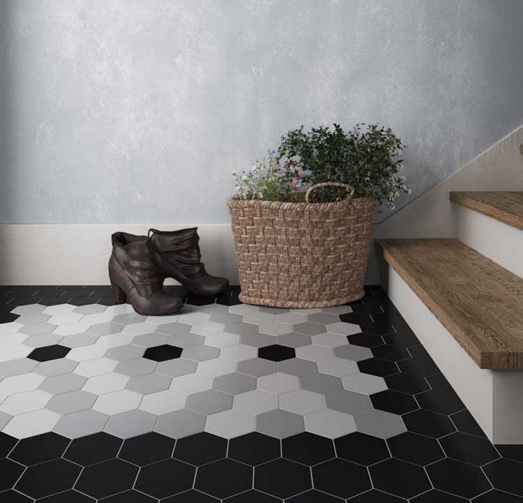 Carrelage de sol et mural Hexagonal gris 20x17,5cm