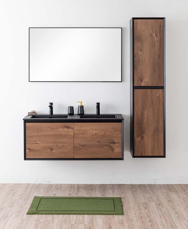 Badkamermeubel Justin notelaar hangend met dubbele wastafel mat zwart 120cm