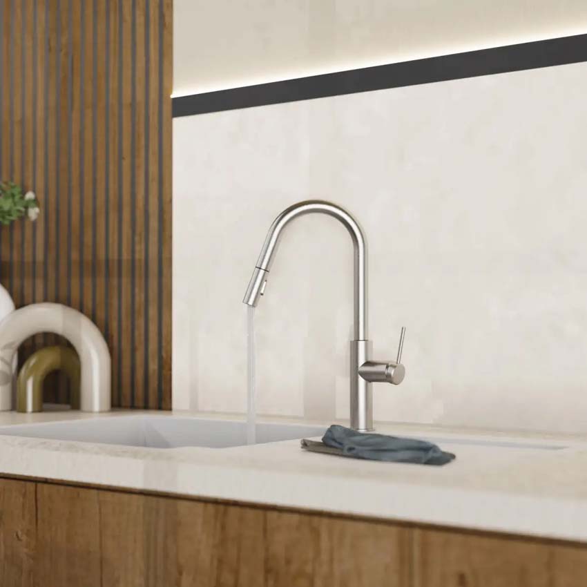 Robinet de cuisine Wasserwerk WK 13 Curve aspect inox avec bec extractible