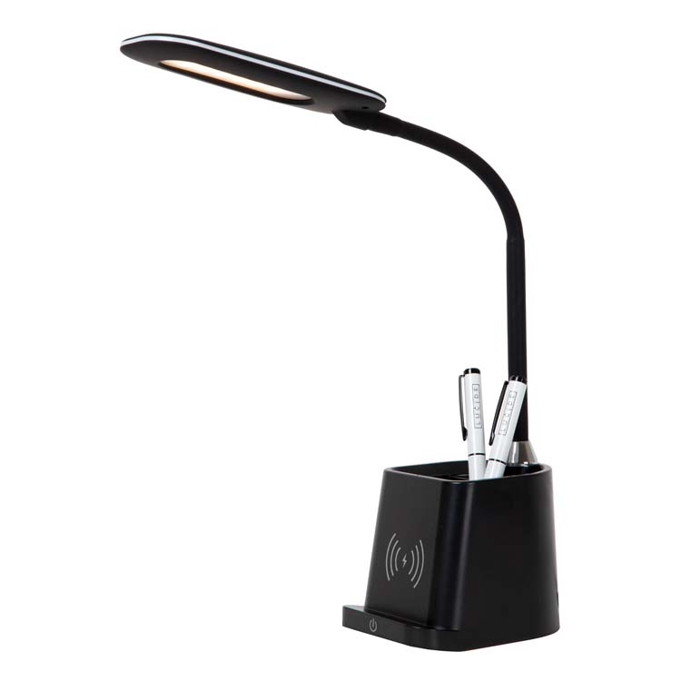 Lucide PENNY - Bureaulamp - LED Dimb. - 1x4,7W 3000K - Met draadloze oplader - Zwart