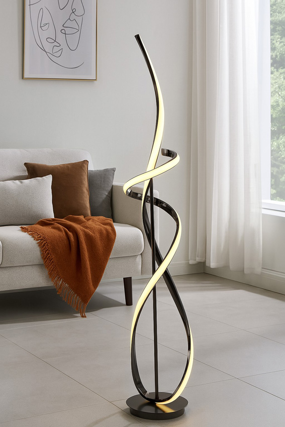 Lampadaire - noir/chrome - Ø25x143cm - dimmable - LED - 1x42W - 3000K