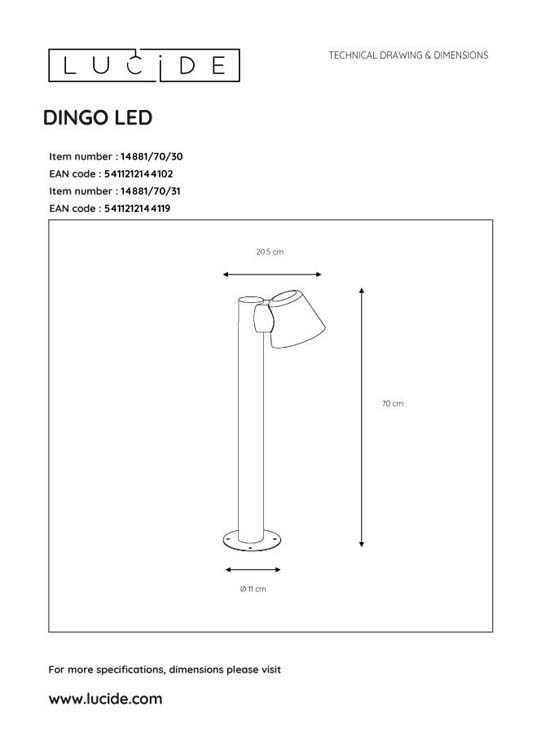 Lucide DINGO-LED - Borne extérieur - GU10 - 1x5W 3000K - IP44 - Blanc