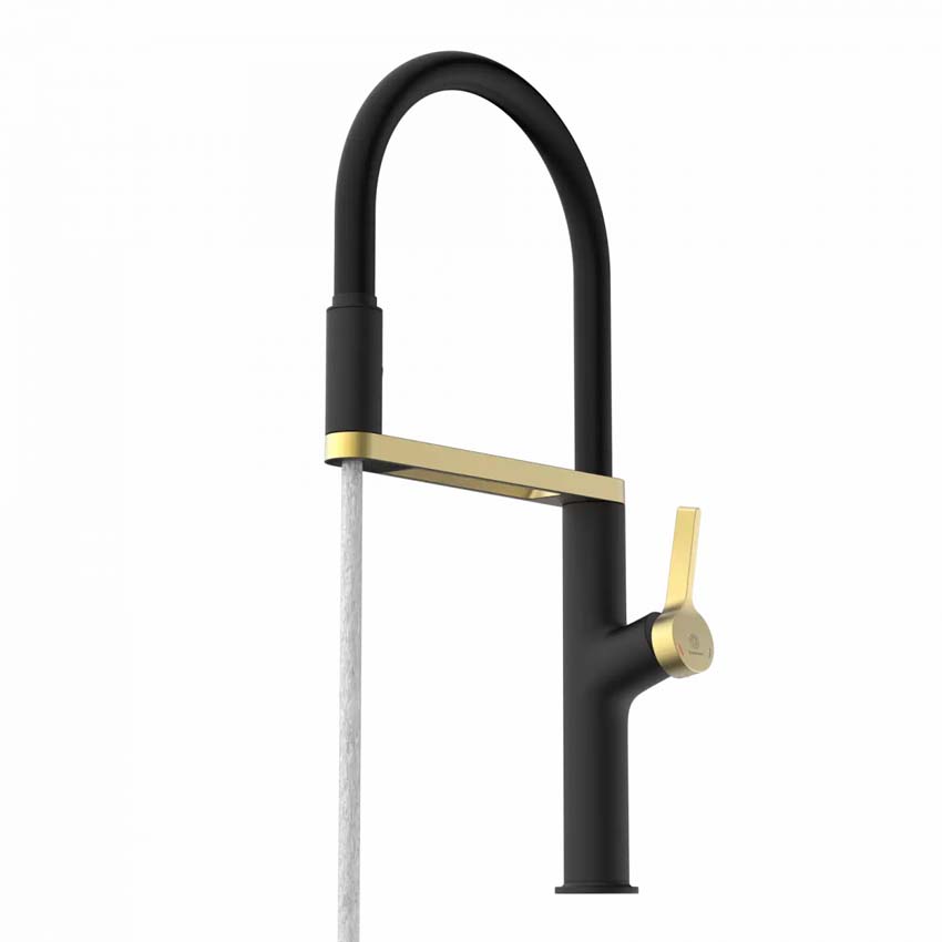 Robinet de cuisine Wasserwerk WK 2 noir mat/or mat avec bec extractible