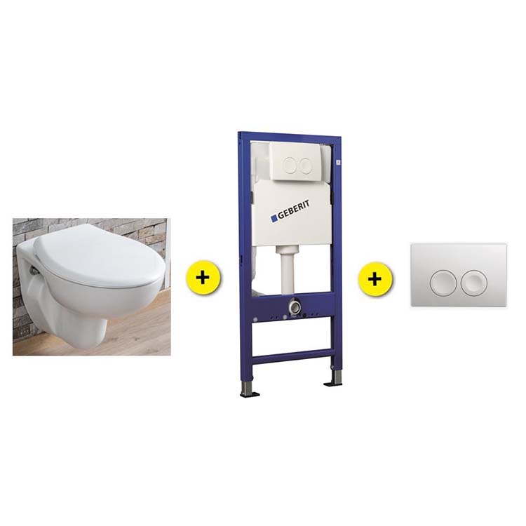 Toiletset Senne wit inclusief softclose WC-bril + inbouwreservoir UP100 + drukplaat wit
