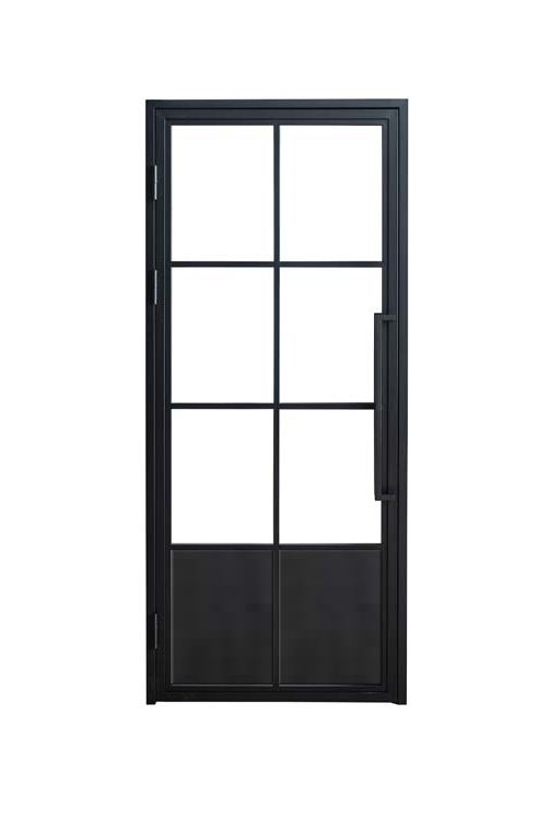 Porte intérieure en acier simple Tara 6W verre + panneau ouvrant à droite sur mesure