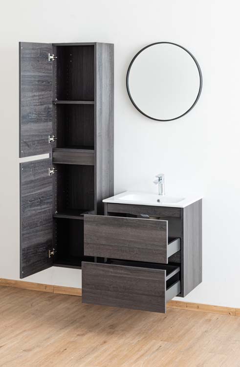 Meuble de salle de bain Dotan chêne foncé 600 mm lavabo porcelaine brillant
