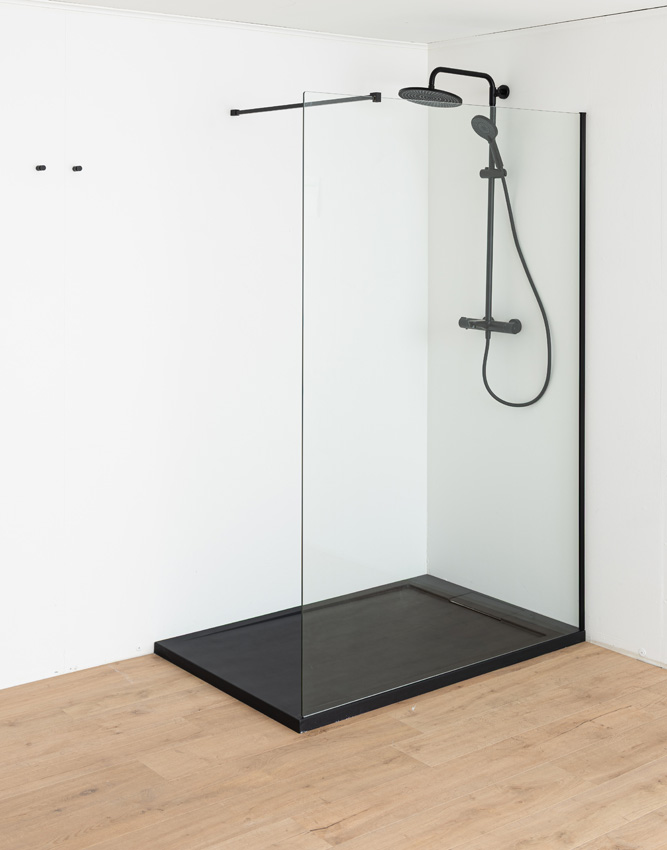 Douchebak Akon polybeton mat zwart 140x90cm