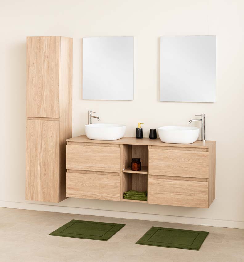 Badkamermeubel Bella eiklook 1500 mm dubbele wastafel wit glans Badkamermeubel Bella eiklook 1500 mm dubbele wastafel wit glans