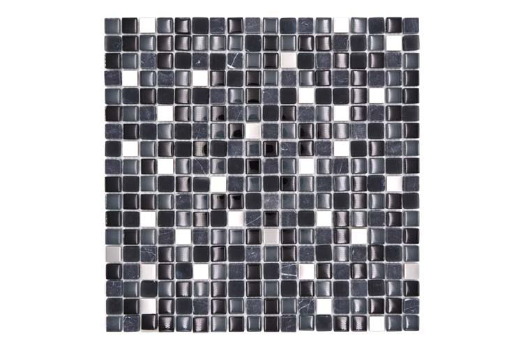Mozaïek glas mix zwart/glas/silver 30 x 30 cm