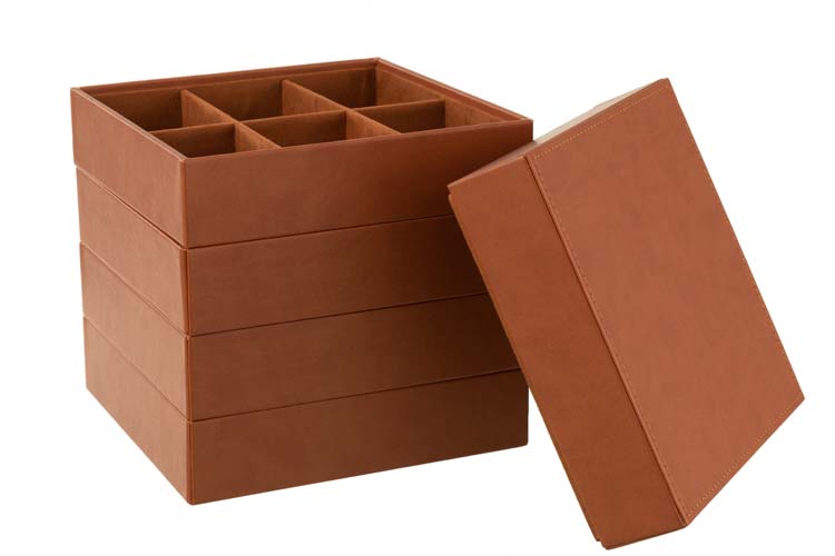 Juwelendoos kunstleder 4 delen cognac