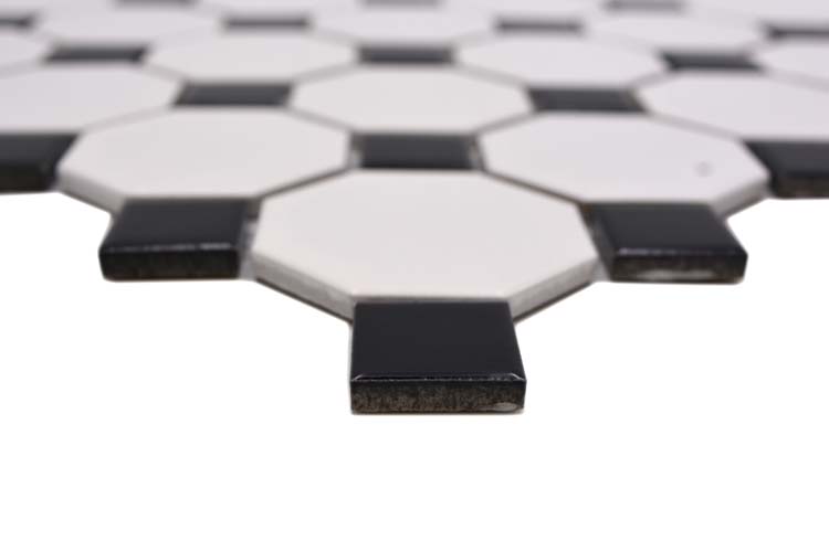 Mozaïek Octagon wit/zwart mat 29,5x29,5cm