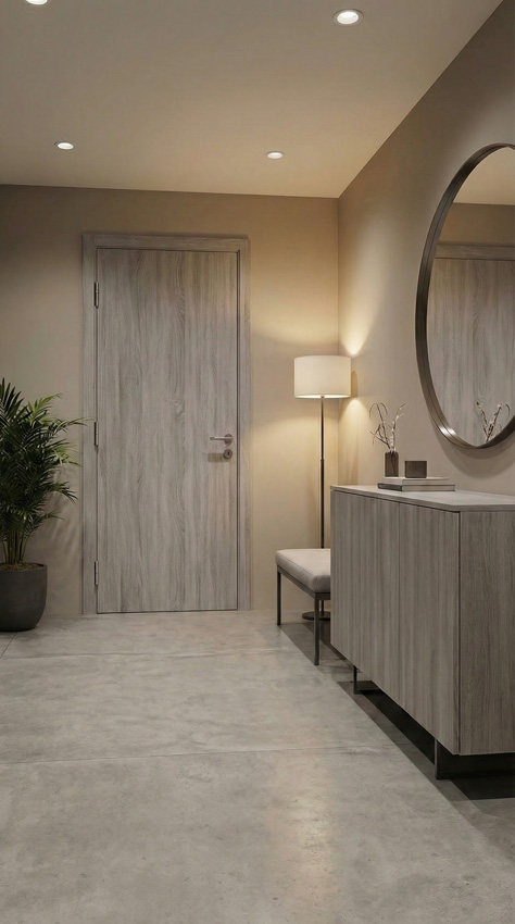 Porte intérieure complète Reale Alpino chêne gris 201,5x83cm alvéolaire verticale réversible + châssis 16,5cm