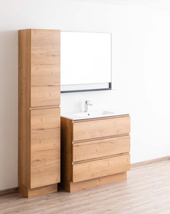 Badmeubel Daria eik goudbruin 900 mm staand wastafel porselein glans