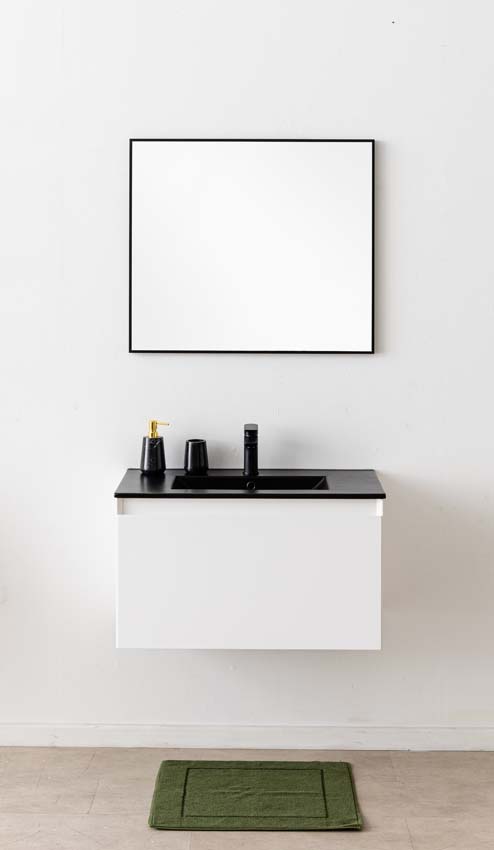 Meuble de salle de bains Arizona suspendu avec lavabo simple noir mat 80cm
