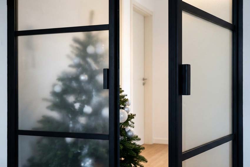 Dubbele glazen binnendeur Luxe Dimaro Nero mat glas op maat zwart links trekkend