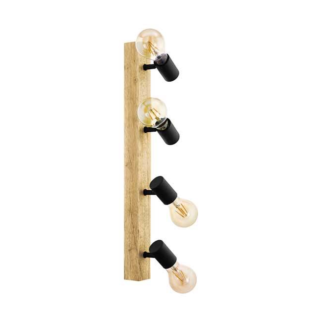 Wandlamp spot balk - 63CM - E27 - 4x60W - Eik/zwart
