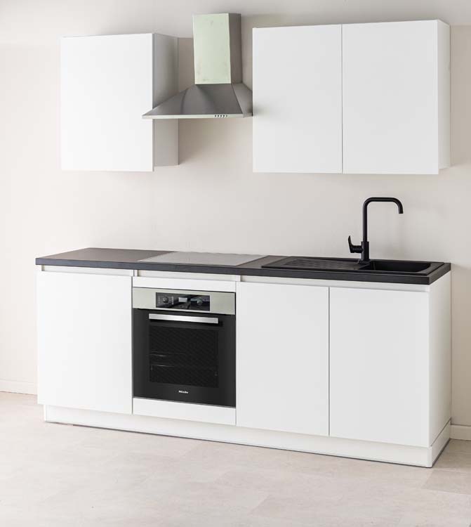 Keuken Plenti wit/zwart 220cm - inox wanddampkap - zonder toestellen