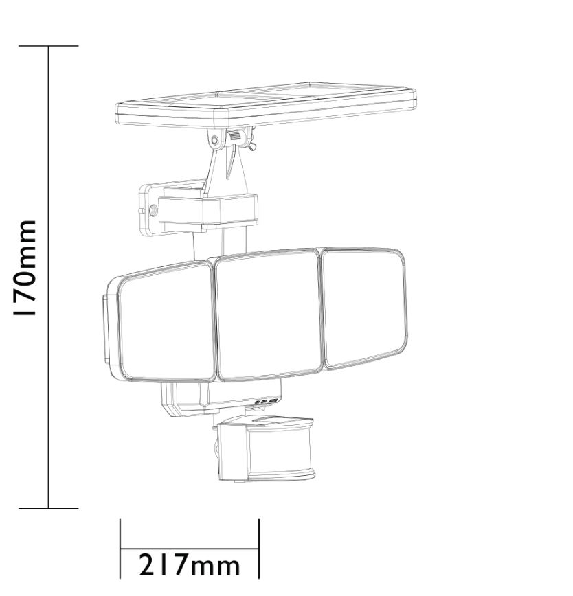 3 voudige LED straler zwart met bewegingssensor