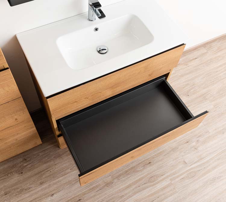 Badmeubel Daria eik goudbruin 900 mm staand wastafel porselein glans