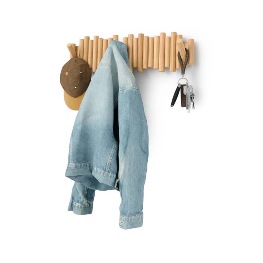 Kapstok Umbra Picket hout/kunststof naturel 37,5x3x16cm 8 haken