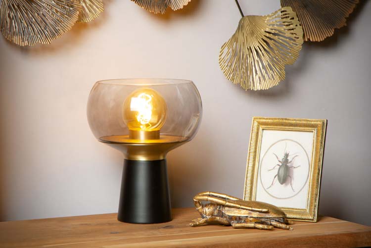 Tafellamp - zwart/glas - E27 - 25W