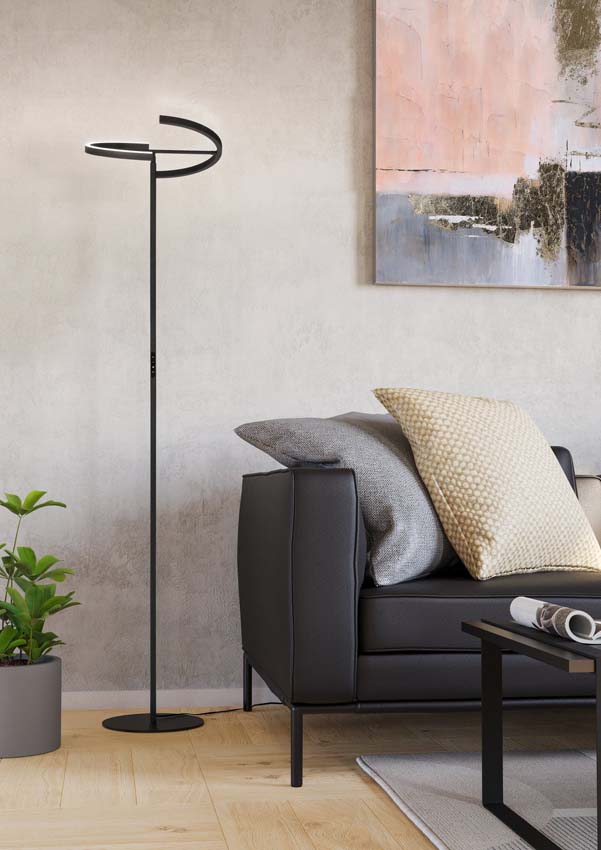 Lampadaire - Noir - H180cm - Dimmable - LED - 1x17W - 3000K