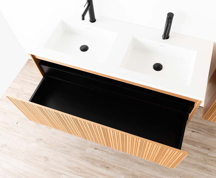 Meuble de salle de bains Warren afromosia suspendu avec lavabo double blanc mat 120cm