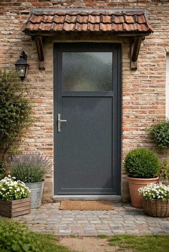 Buitendeur budget PVC 1/3 structuurglas antraciet/wit 980x2180mm linkstrekkend