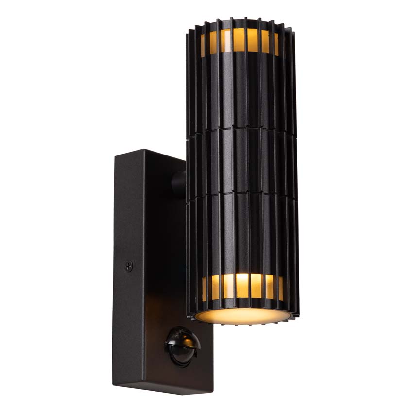 Lucide Essential Timbala - Wandspot / wandlamp binnen/buiten - 2xGU10 - IP44 - Beweging & dag/nacht sensor - Zwart