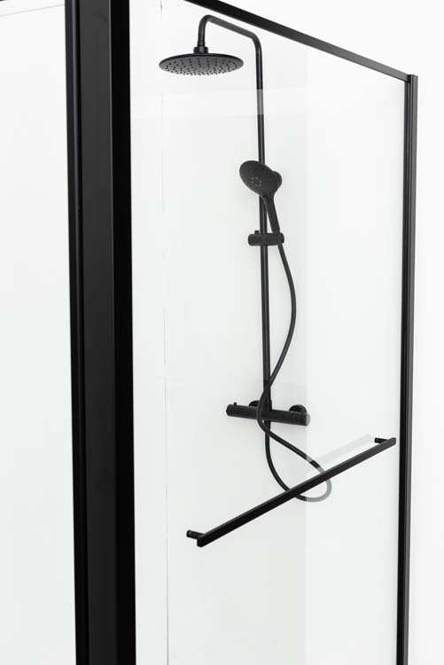Paroi de douche fixe Urian 137-139x200cm avec porte-serviettes noir Paroi de douche fixe Urian 137-139x200cm avec porte-serviettes noir