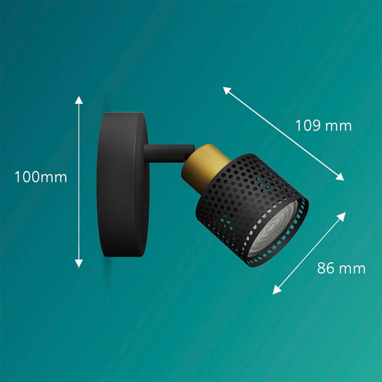 Opbouwspot - Zwart/goud - 10,9x10x8,6cm - GU10 - 1x35W