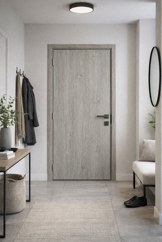 Porte intérieure complète Vintage Milo grise 201,5x78cm tubulaire réversible + châssis 16,5cm