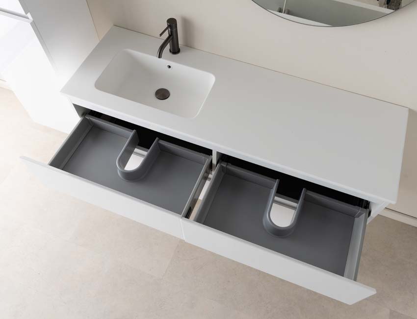 Meuble de salle de bains Tibo blanc suspendu avec lavabo simple à gauche blanc mat 140cm