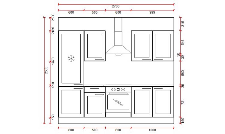 Keuken Premium 3A grijs 270cm - voorgemonteerd - zonder toestellen - vitrokeramische kookplaat en inox wanddampkap