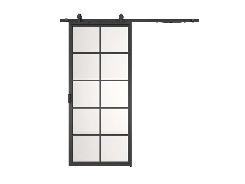 Porte coulissante simple en acier complète Tyra veere mat 10R 93x213,4cm noir + rail noir