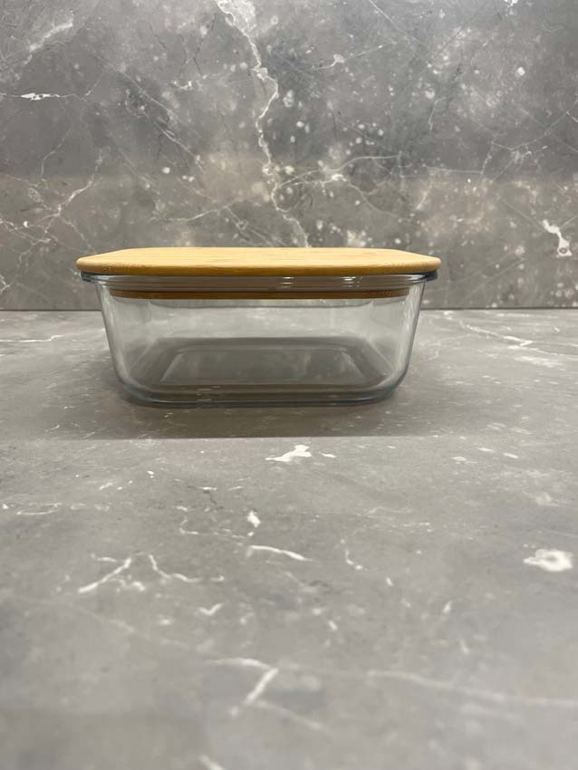 Boîte de stock en verre/bambou transparent 110cl