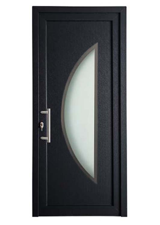 Porte extérieure demi-lune bordure inox PVC verre mat anthracite/blanc 980x2180mm ouvrant à gauche