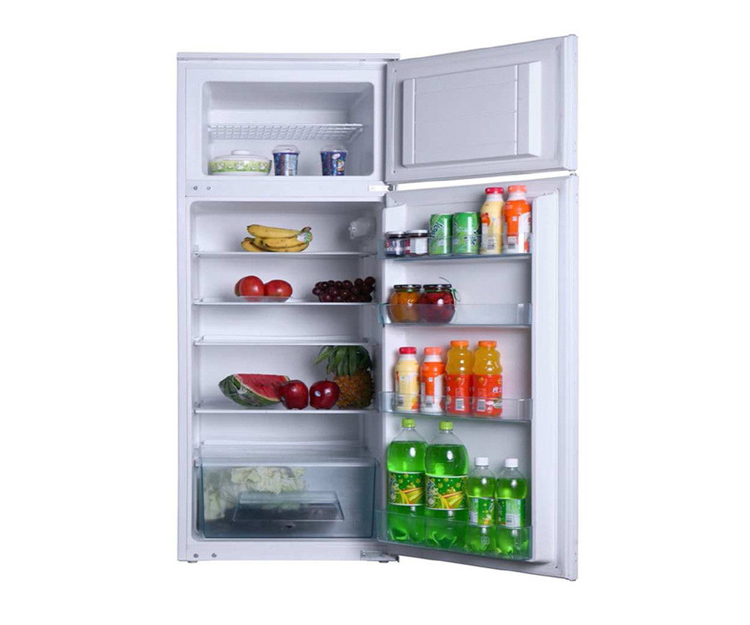 Cuisine blanche/chêne 335 cm - plaque de cuisson vitrocéramique et hotte murale blanche - avec appareils