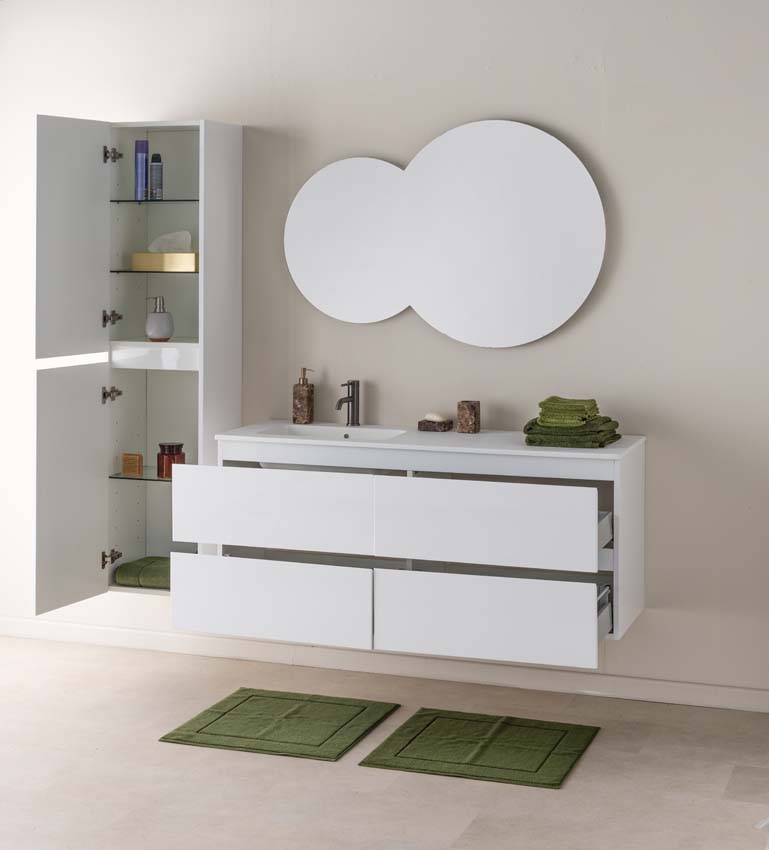 Meuble de salle de bains Tibo blanc suspendu avec lavabo simple à gauche blanc mat 140cm