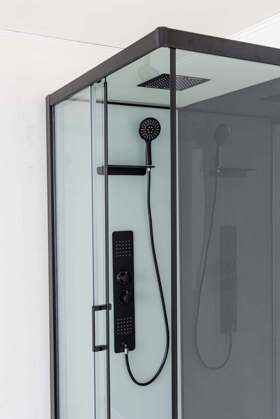 Douchecabine Piper thermostatisch L/R zwart draaideur 110x80x215cm Douchecabine Piper thermostatisch L/R zwart draaideur 110x80x215cm