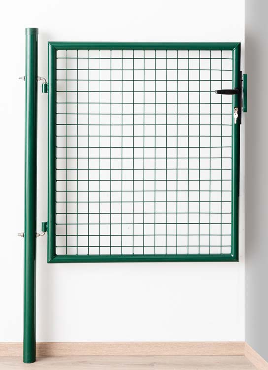Portillon de jardin simple complet vert 175x100cm - poteaux ronds, poteaux, serrure et poignée inclus