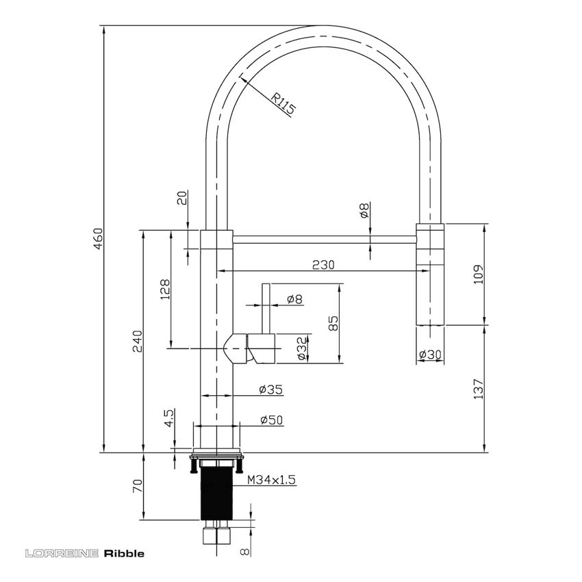 Robinet de cuisine Lorreine Ribble noir avec bec extractible