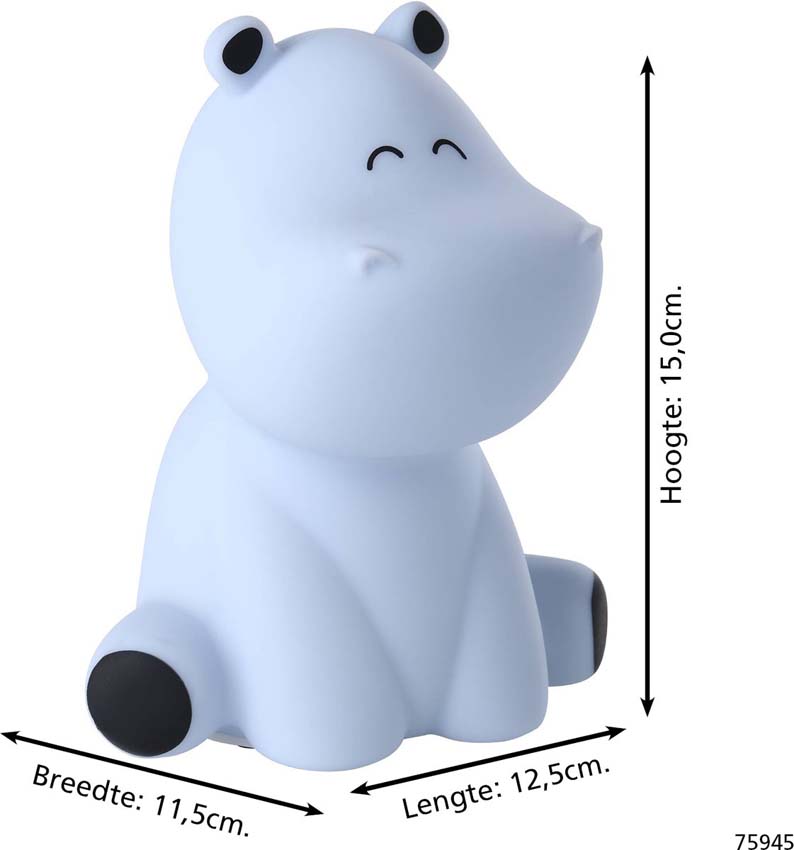 Lampe de table Hippopotame - Blanc - H15cm - Dimmable - LED - 1x5W - RGB/3000K - USB