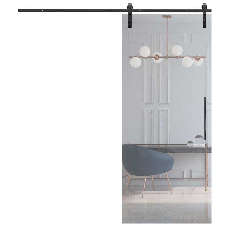 porte coulissante verre sécur.8mm clair+rail et tirant ronde noir 32c 