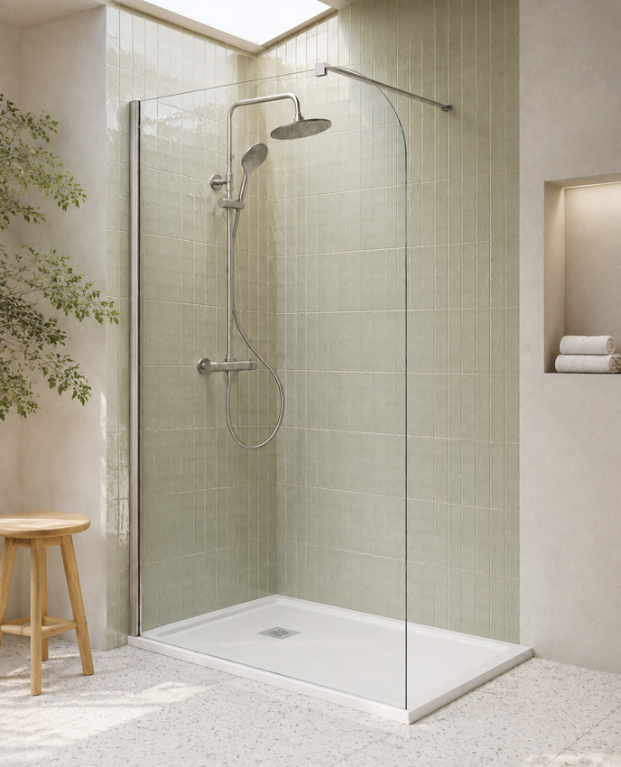Paroi de douche à l'italienne Avery arrondie verre clair avec kit de profilés inox 107x200cm