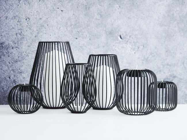 Theelichthouder wire metaal zwart D9.5 cm H 9.5 cm