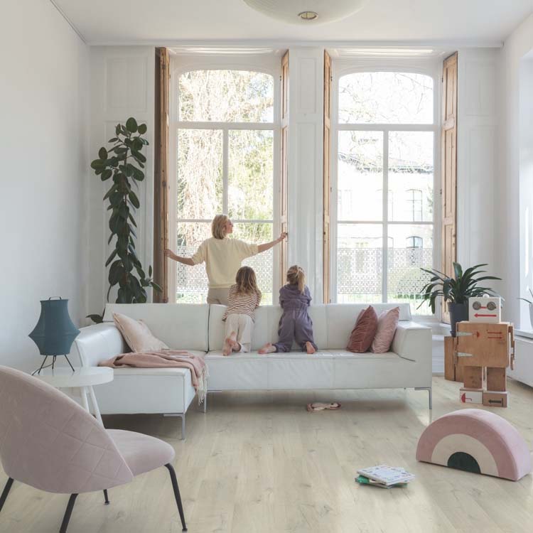 Vinyl Quick-step bloom medium planks 6mm katoenwitte eik blush wit