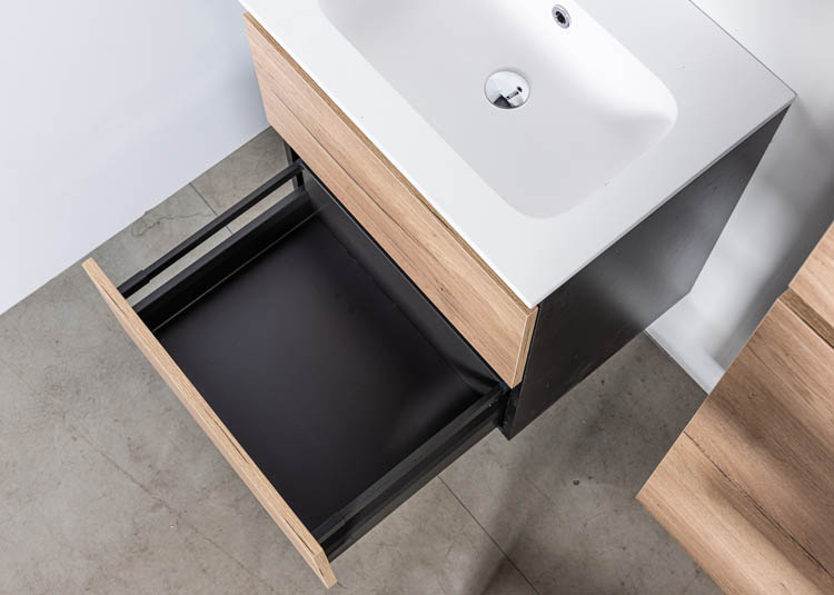 Meuble de salle de bains Dotan chêne suspendu avec lavabo simple blanc mat 60cm
